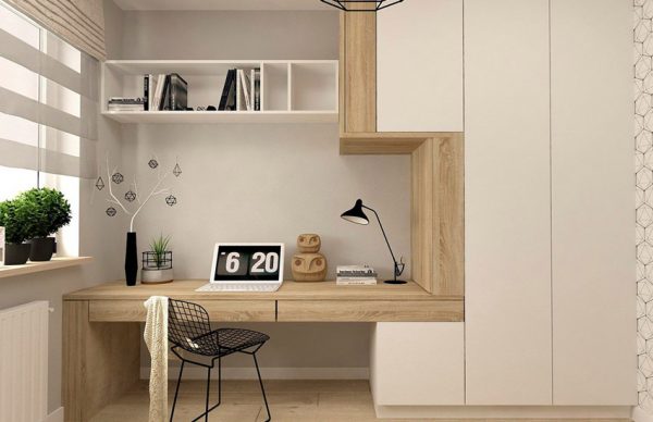 bàn làm việc cạnh tủ tiết kiệm diện tích