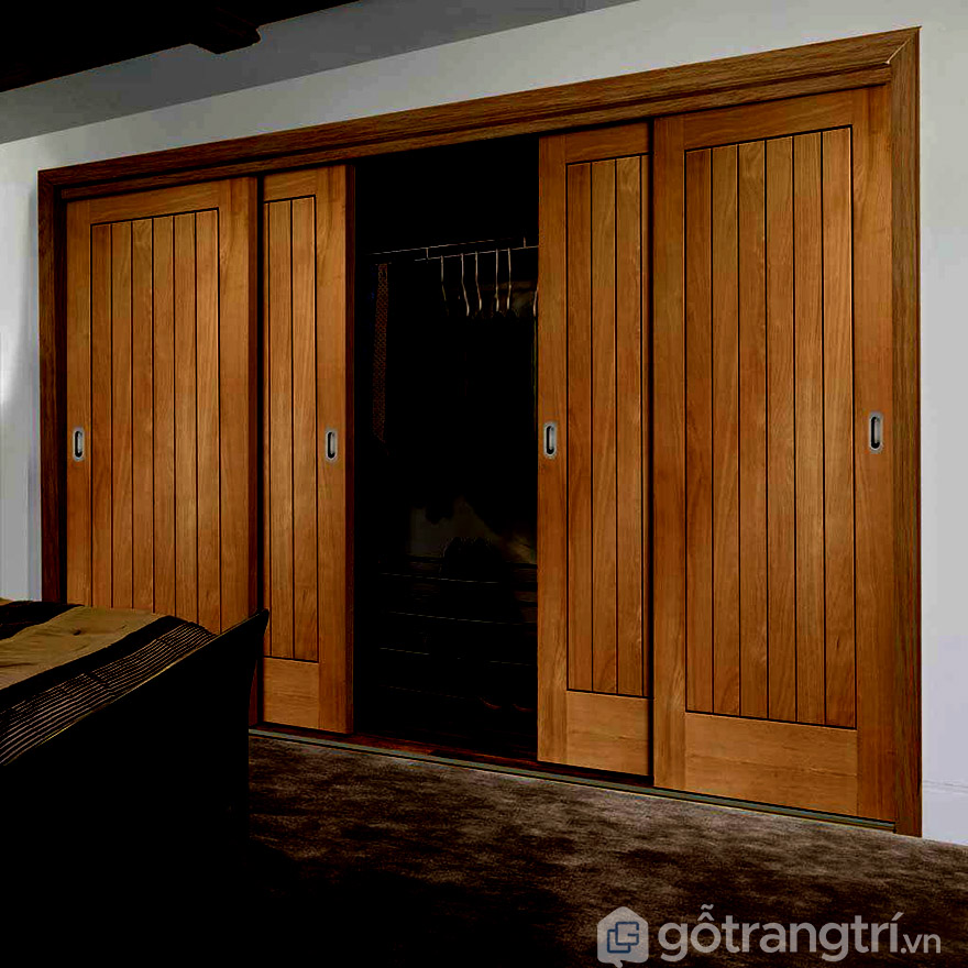 Mẫu tủ quần áo gỗ tự nhiên 4 cánh cửa lùa hiện đại