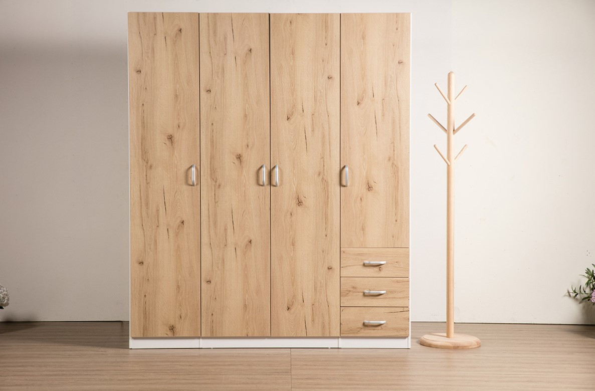 Thiết kế tủ quần áo gỗ 4 cánh cùng nhiều ngăn nhỏ hộc kéo 