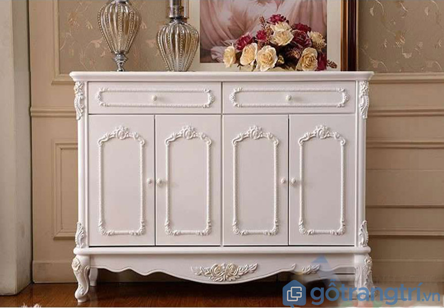 Tủ giày tân cổ điển màu trắng đường nét mềm mại