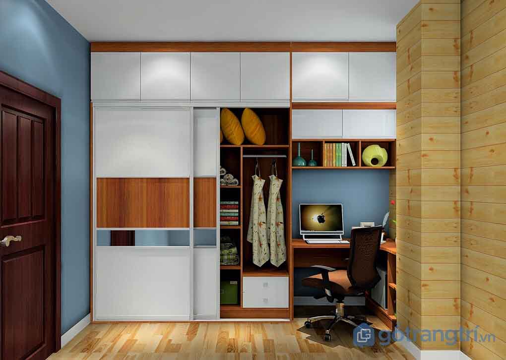 Tủ quần áo kết hợp bàn làm việc khiến không gian trở nên rộng hơn