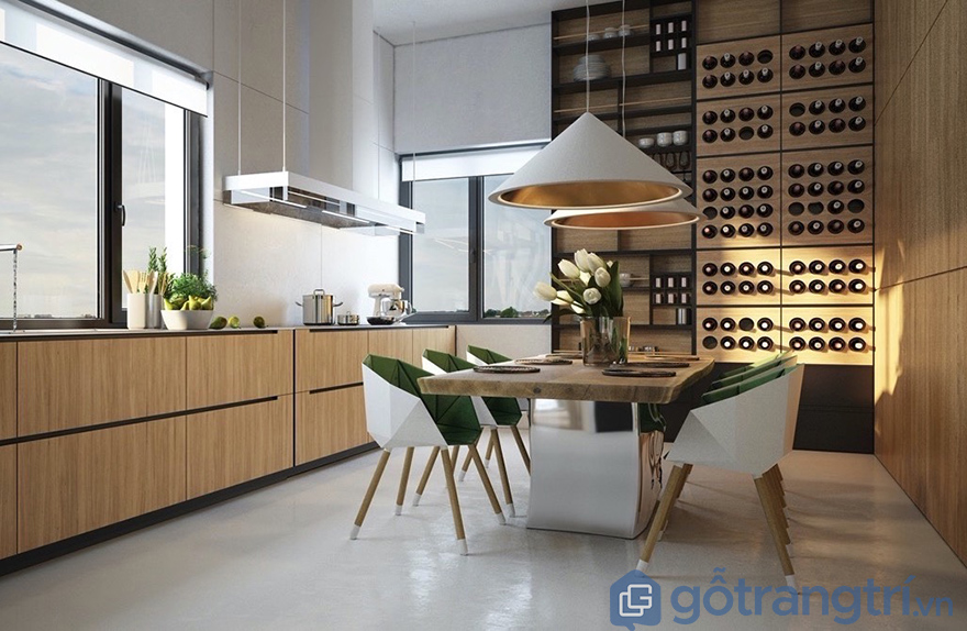 Mẫu tủ rượu âm tường phòng bếp sang trọng