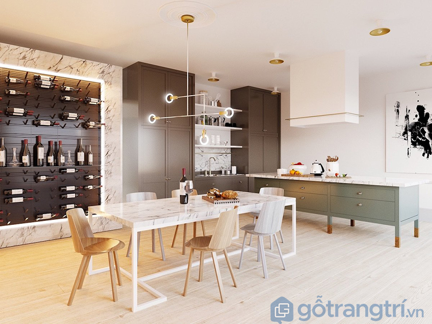 Mẫu tủ rượu âm tường phòng bếp sang trọng