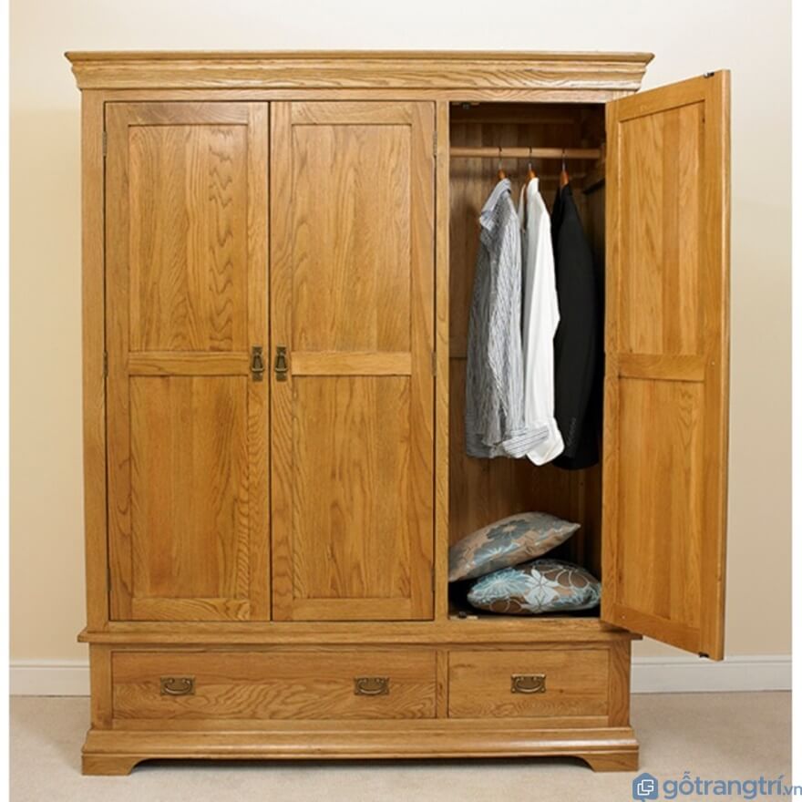 Tủ quần áo 3 buồng gỗ tự nhiên - Mẫu 03 (Ảnh: Internet)