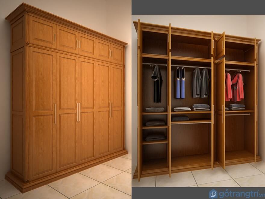 Tủ quần áo 3 buồng gỗ tự nhiên - Mẫu 08 (Ảnh: Internet)