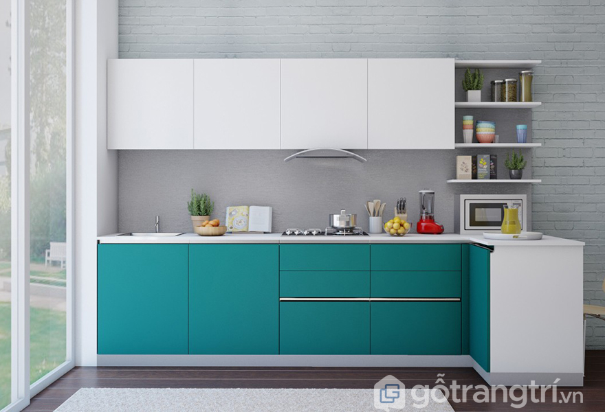 Tủ bếp chữ L có thiết kế nhỏ gọn, giúp tiết kiệm diện tích cho căn bếp