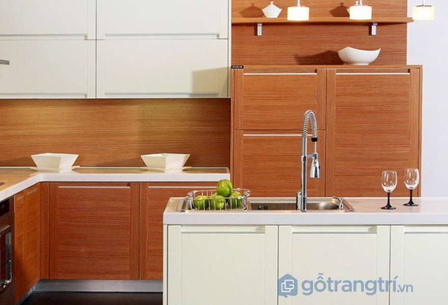 Tủ bếp laminate theo phong cách color block - ảnh internet