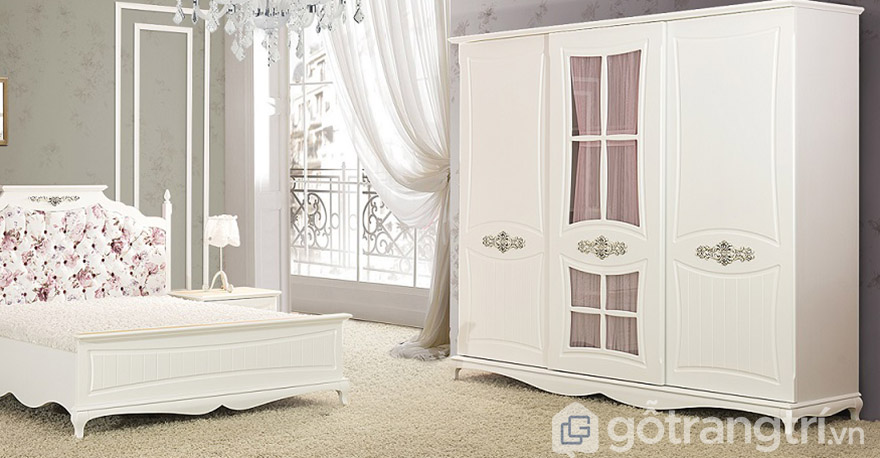 Tủ quần áo màu trắng cổ điển Châu Âu