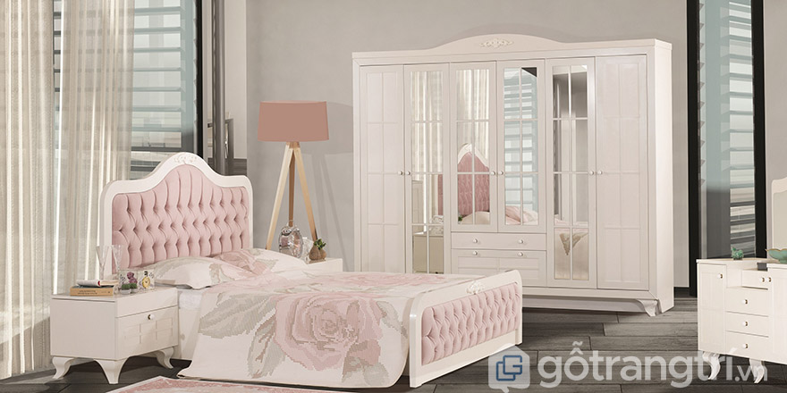 Tủ quần áo màu trắng cổ điển Châu Âu
