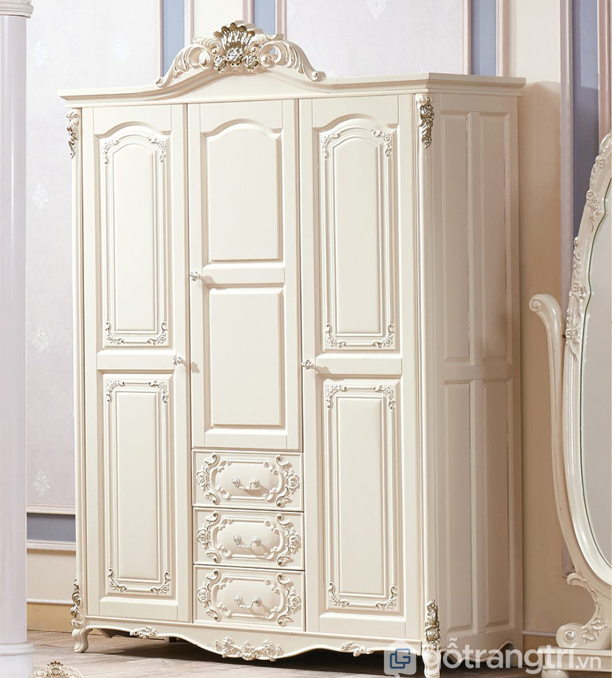Tủ quần áo màu trắng cổ điển Châu Âu