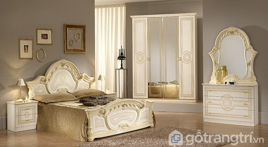 Tủ quần áo màu trắng cổ điển Châu Âu