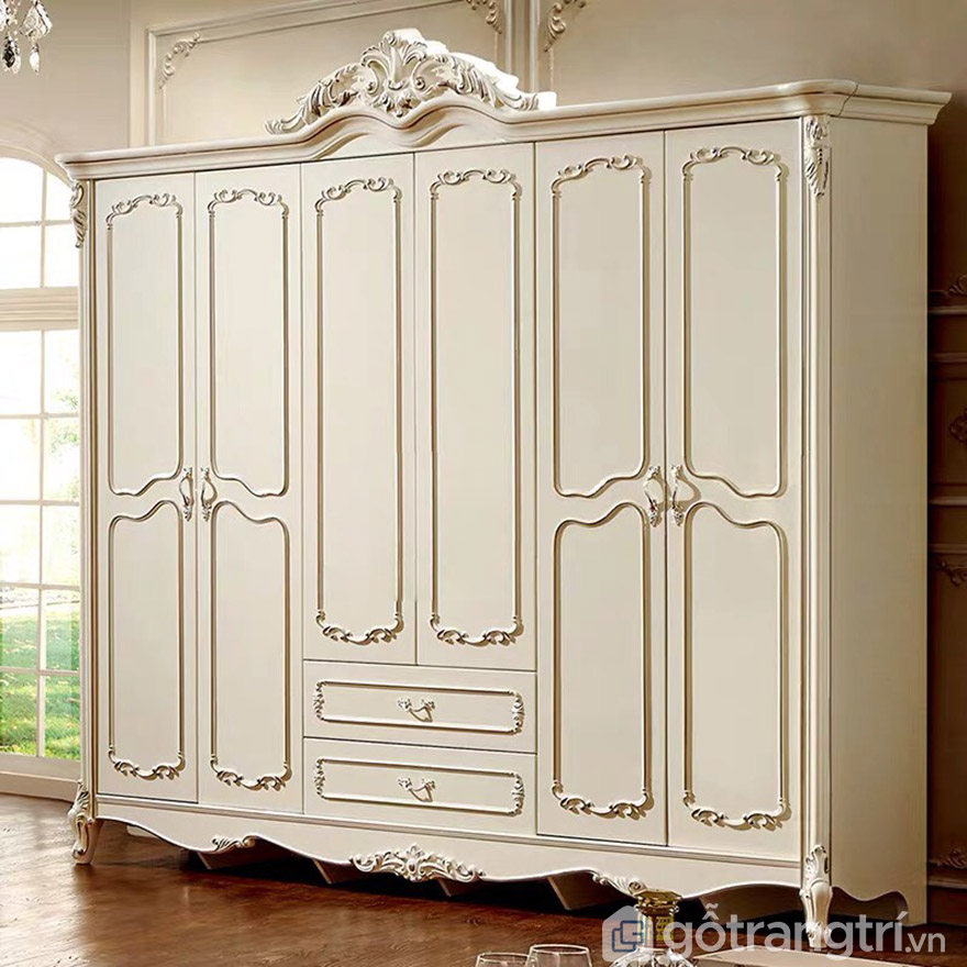 Tủ quần áo màu trắng cổ điển Châu Âu