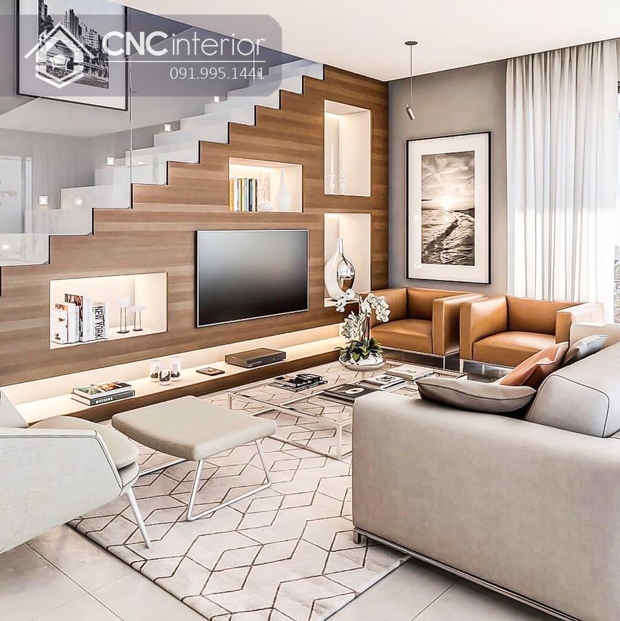NHỮNG Ý TƯỞNG TẬN DỤNG GẦM CẦU THANG LÀM TỦ CỰC CHẤT 7 Tận dụng gầm cầu thang làm tủ tivi