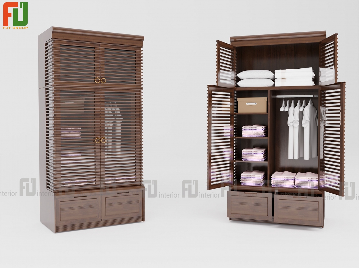 Tủ áo gỗ với thiết kế tối giản nhưng vẫn đủ không gian lưu trữ dành cho căn phòng ngủ của bé