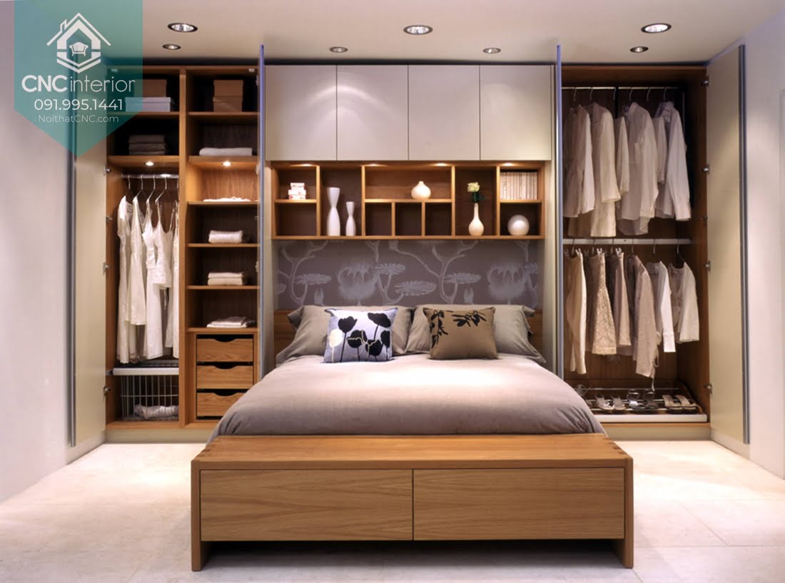 Mẫu tủ quần áo âm tường đẹp bao quanh giường ngủ Mẫu tủ quần áo âm tường đẹp 10