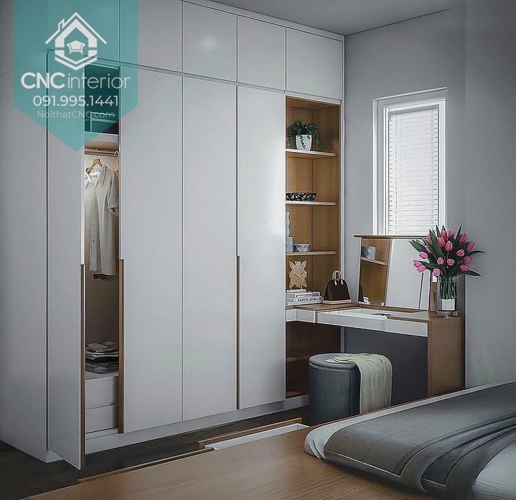 Tủ quần áo kết hợp bàn trang điểm tận dụng góc chữ L Tủ quần áo kết hợp bàn trang điểm 2