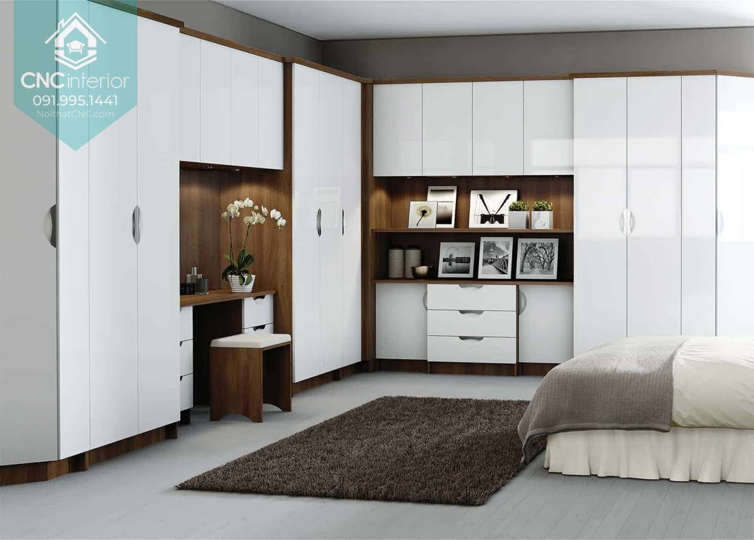 Tủ quần áo kết hợp bàn trang điểm màu trắng tinh tế Tủ quần áo kết hợp bàn trang điểm 10