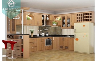 KHÔNG GIAN NẤU NƯỚNG TIỆN NGHI VỚI TỦ BẾP CÓ QUẦY BAR GỖ ĐẸP